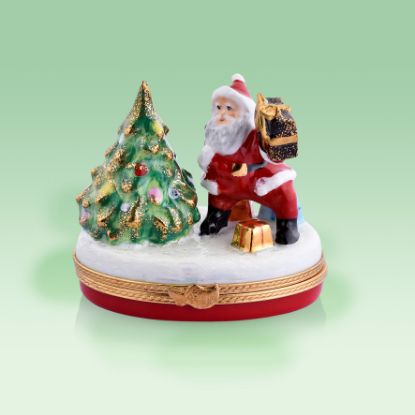 Picture of Limoges Santa with Christmas Tree and Gift Box 