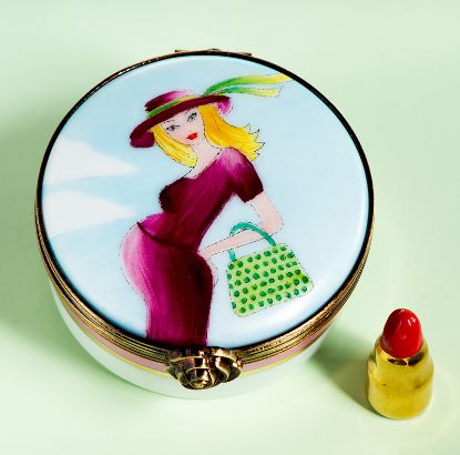 Picture of Limoges Blonde Pregnant Woman Box with Lipstick