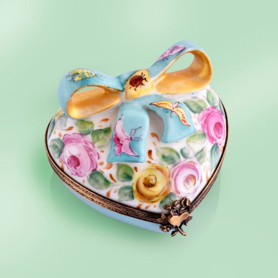 Picture of Limoges Spring Heart with Flowers, Bow and Ladybug