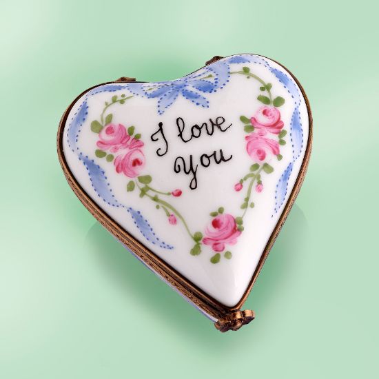 Picture of Limoges I Love You Heart with Roses and Blue Ribbons Box