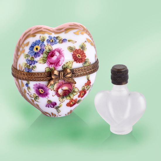 Picture of Limoges Burgundy Standing Heart Box with Heart Perfume Bottle