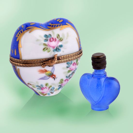 Picture of Limoges Standing Blue Heart Box wit a Heart Shaped Perfume Bottle