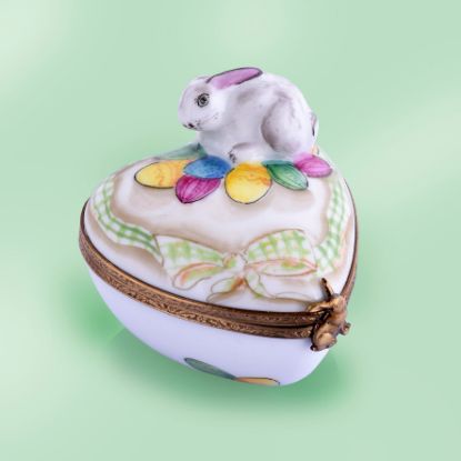 Picture of Limoges Easter Bunny on Heart with Eggs and Ribbons