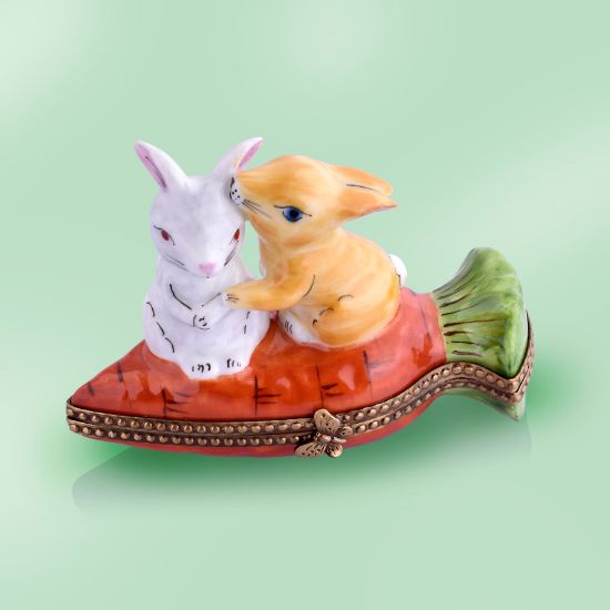 Picture of Limoges Two Rabbits on Carrot Box
