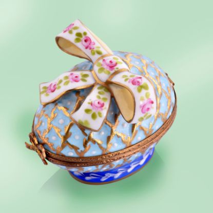 Picture of Limoges Elegant Turquoise Egg   with Bow  Box