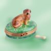 Picture of Limoges Brown Dachshund on Grass with Bone Box