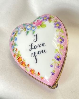 Picture of Limoges I Love you Heart with Purple Flowers and Orange Daisies