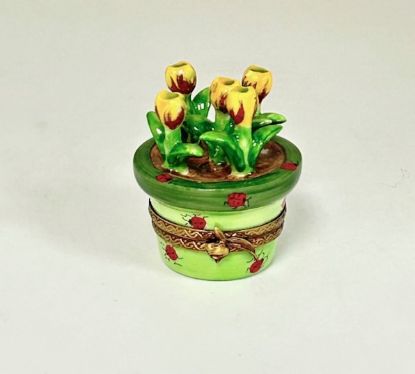 Picture of Limoges Yellow Tulips in Pot with Ladybugs Box