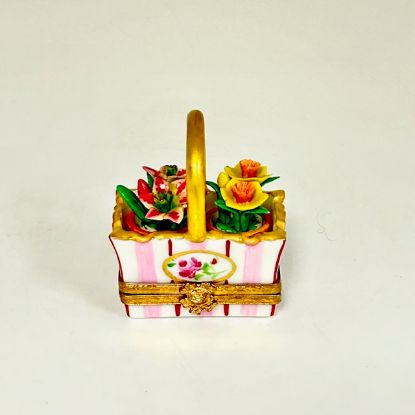 Picture of Flowers in Pink Striped Basket with Rose Box