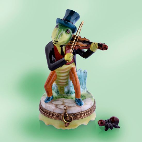 Picture of Limoges Cricket Playing  Violin Box with Insect