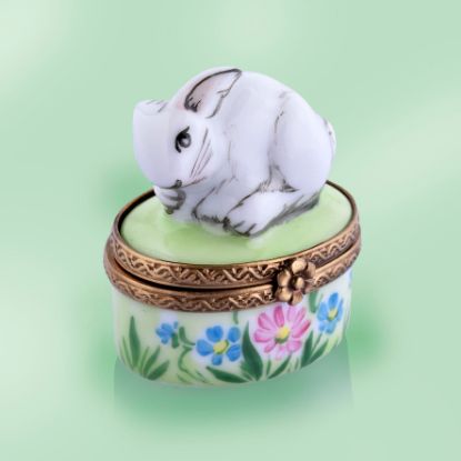 Picture of Limoges White Rabbit on Grass with Flowers Box