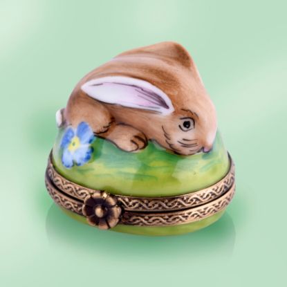 Picture of Limoges Little Brown Bunny on Grass with a Flower