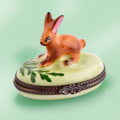 Picture of Limoges Brown Rabbit on Grass with Leaves Box