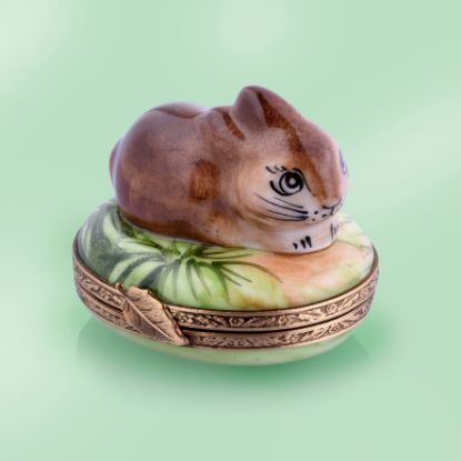 Picture of Limoges Baby brown Rabbit on Leaf Box