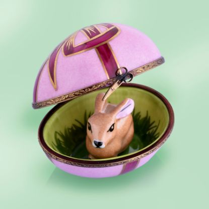 Picture of Limoges Ping Egg with Brown Rabbit Inside Box 