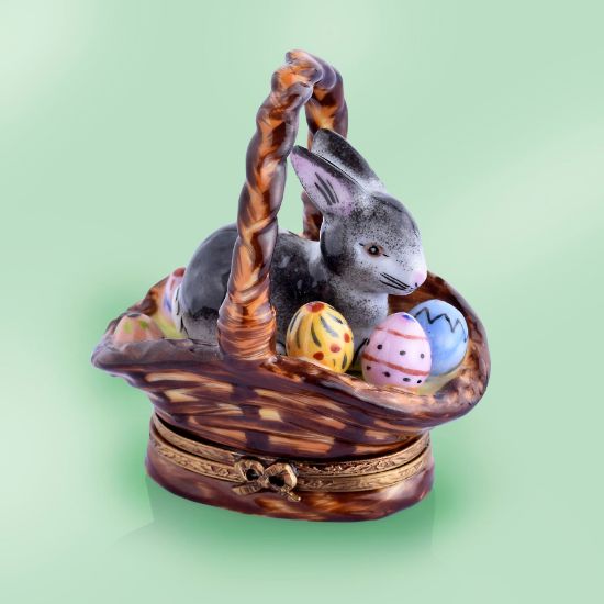 Picture of Limoges Black Easter Rabbit in Basket with Eggs Box