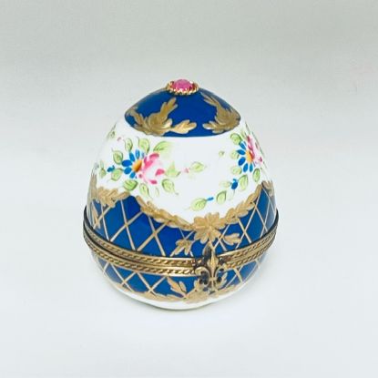 Picture of Limoges Blue Egg with Roses Garland and a Crown Inside Box