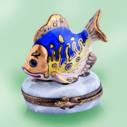 Picture of Limoges Blue and Gold Fish Box