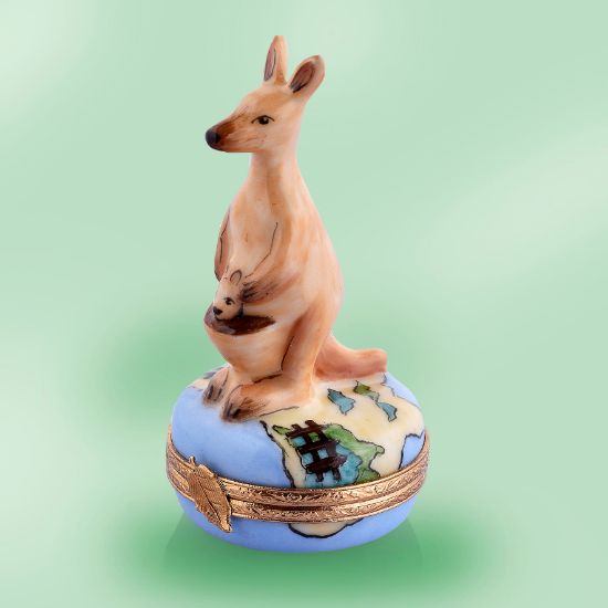 Picture of Limoges Kangaroo with Baby on Blue Base Box