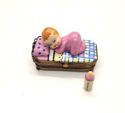 Picture of Limoges Baby Girl in Bed Box with Baby Bottle