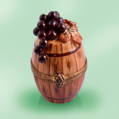 Picture of Limoges Wooden Barrell with Bunch of Grapes Box