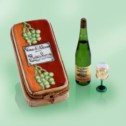 Picture of Limoges White Alsace Riesling  Wine Case Box with Bottle and Glass