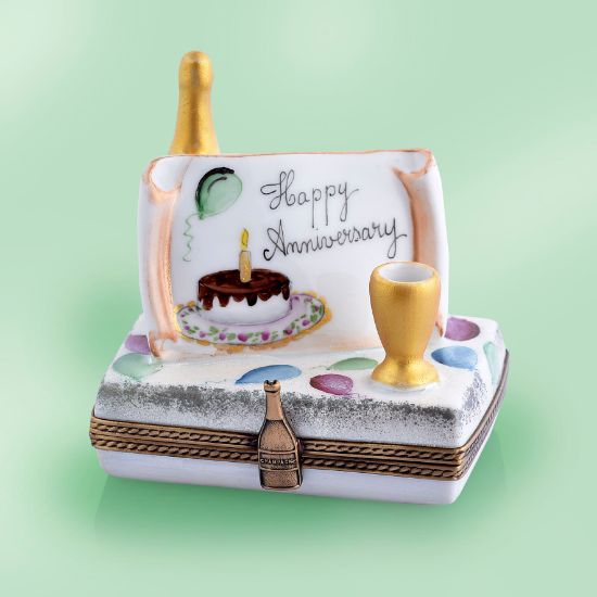 Picture of Limoges Happy Anniversary  with Cake, Champagne Goblet and Bottle  Box