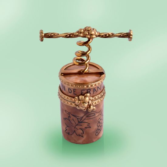 Picture of Limoges Wine Cork with Brass Handle and Grapes Box