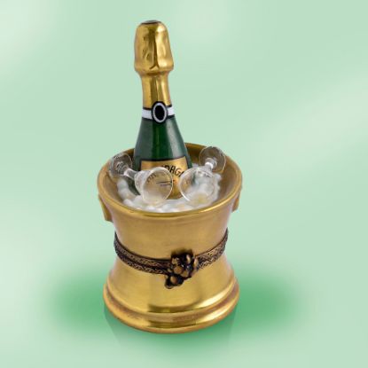 Picture of Limoges Champagne  In Gold Bucket with Ice and Flutes Box