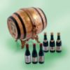 Picture of Limoges  Side Wooden Bordeau Barrel  on Brass Feet  Box with assortment of 6 Wine Bottles