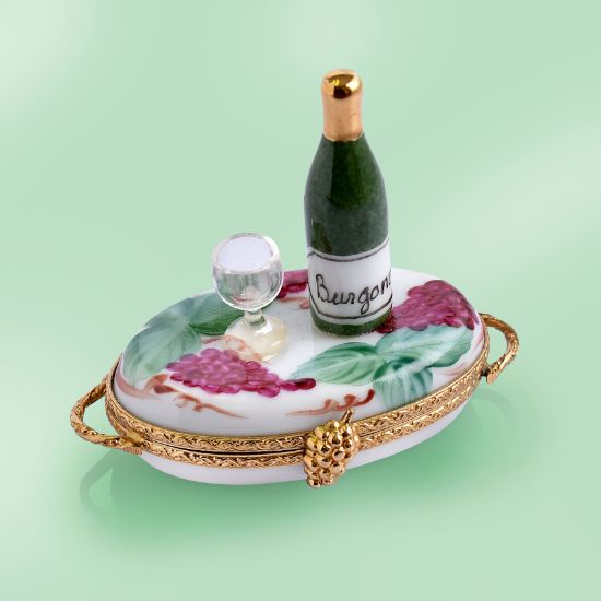 Picture of Limoges Wine on Tray with Grapes and Wine Glass Box