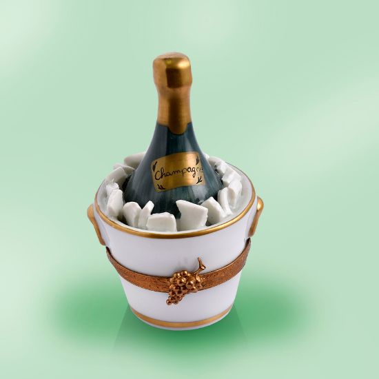 Picture of Limoges Champagne BOttle in White Bucket with Ice Box