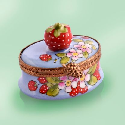 Picture of Limoges Strawberry Design Oval Blue Box with Strawberry