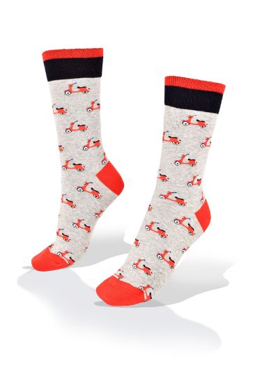 Picture of Red Italian Motorcycle on Gray Socks