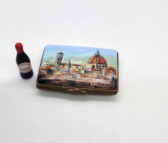 Picture of Limoges Florence Postcard Box with Chianti Wine Bottle