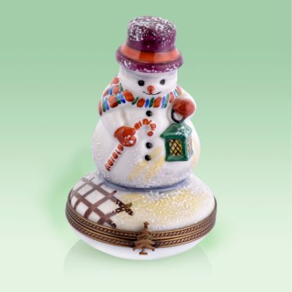 Picture of Limoges Snowman with Lantern and Purple Hat Box