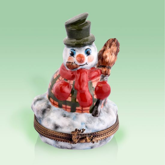 Picture of Limoges Snowman in Tartan Coat and Red Scarf Box