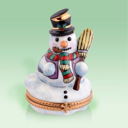 Picture of Limoges Snowman with Black Hat and Purple  Scarf Box