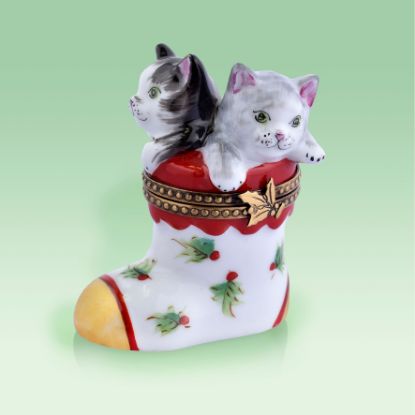 Picture of Limoges Black and Gray Cats on Holiday Boot Box.