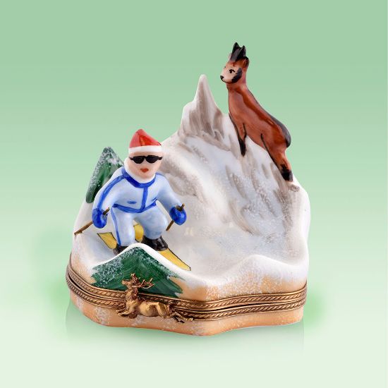 Picture of Limoges Skier with Deer  Box