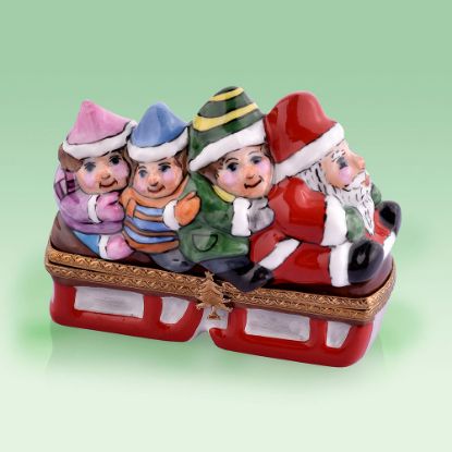 Picture of Limoges Santa with Family on Sled Box