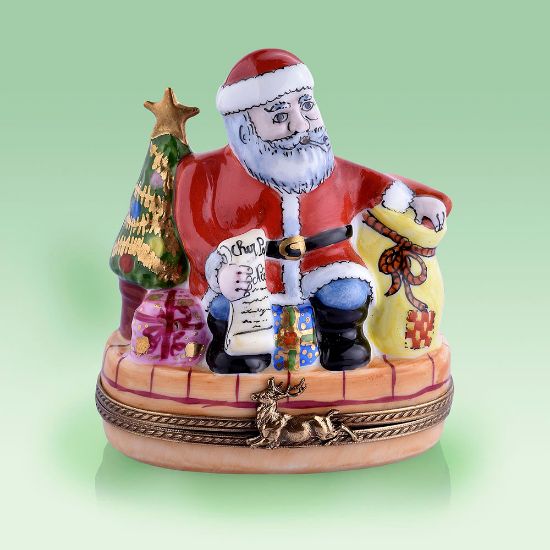 Picture of Limoges Santa with List and Gifts Box