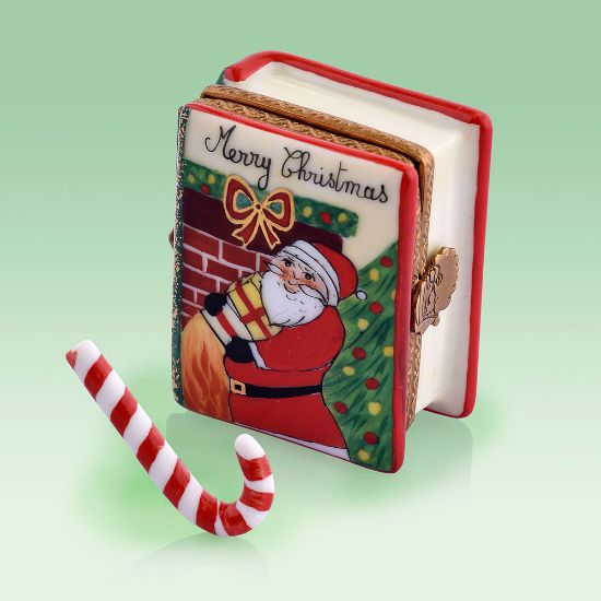 Picture of Limoges Merry Christmas Santa Book  Box with CandyCane 