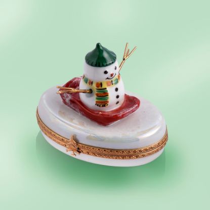 Picture of Limoges Snowman on Red Sled Box