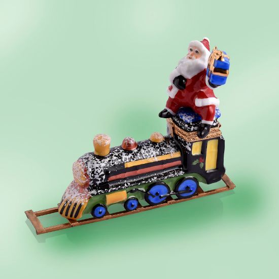 Picture of Limoges Santa on Train with Tracks Box