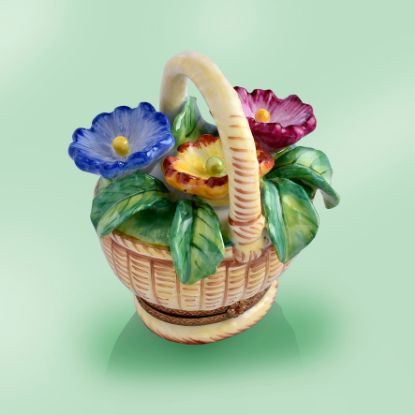 Picture of Limoges Blue, Orange and  Pink Flowers in Basket Box  