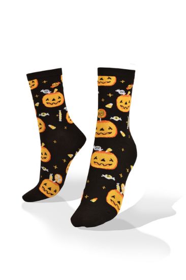 Picture of Halloween Jack O'Lantern on Black Socks