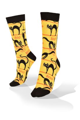 Picture of Halloween Black Cat on Yellow Socks 