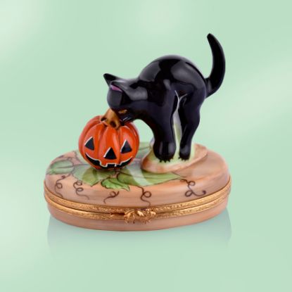 Picture of Limoges Halloween Big Cat with Pumpkin Box