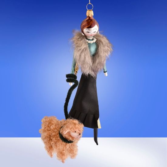 Picture of De Carlini Elegant Brunette with Dog  Ornament